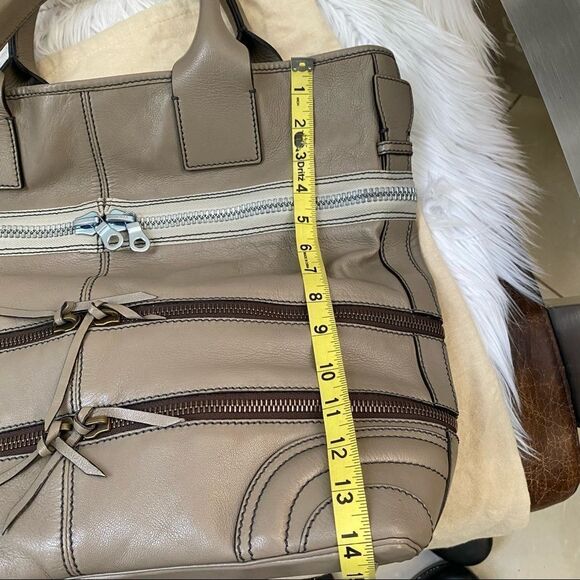 Chloe Taupe Gladys Leather Multi Zippers Tote Bag - Picture 9 of 11